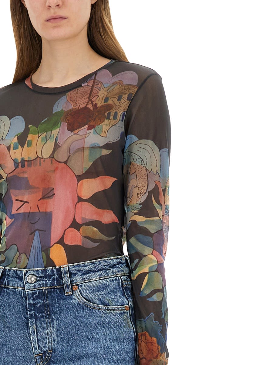 Our Legacy Super Slim Long Sleeve Printed Mesh Top In Multicolour