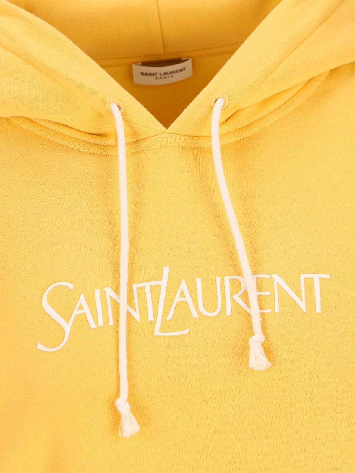 Shop Saint Laurent Logo Embroidered Oversized Hoodie In Jaune/naturel
