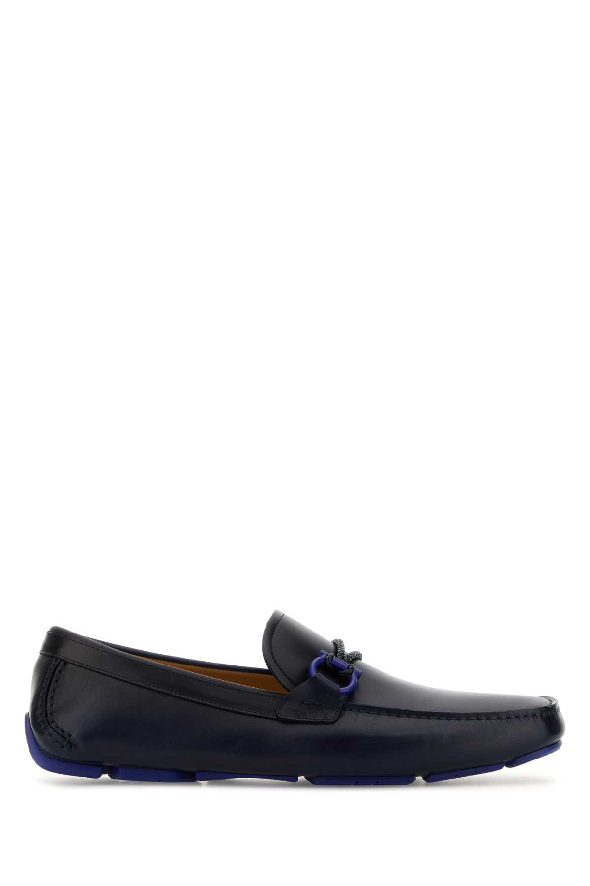 Shop Ferragamo Midnight Blue Leather Front Loafers In Midnightmidnightnewbiscotto