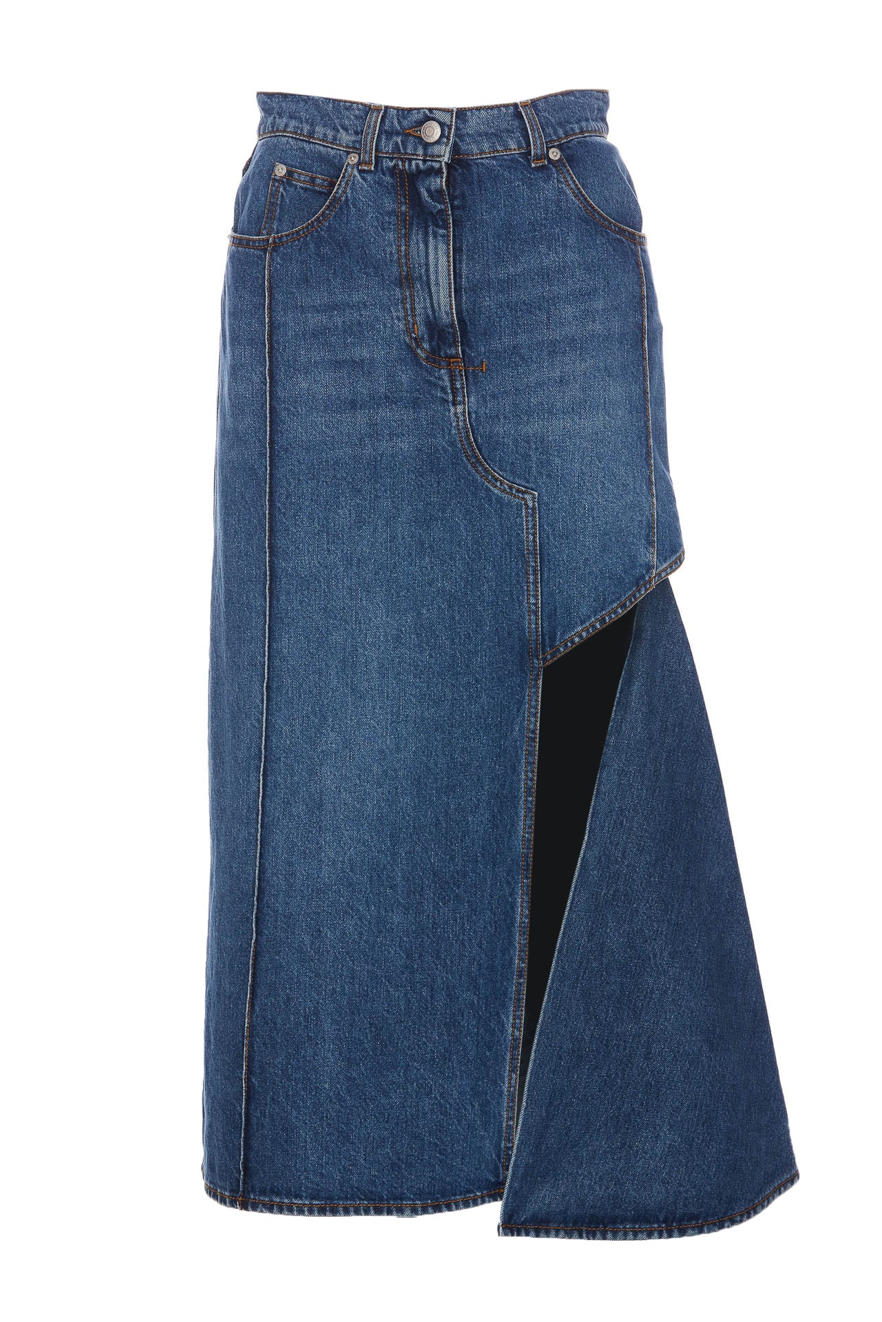 Shop Alexander Mcqueen Pencil Denim Skirt With Cut-out In Blue