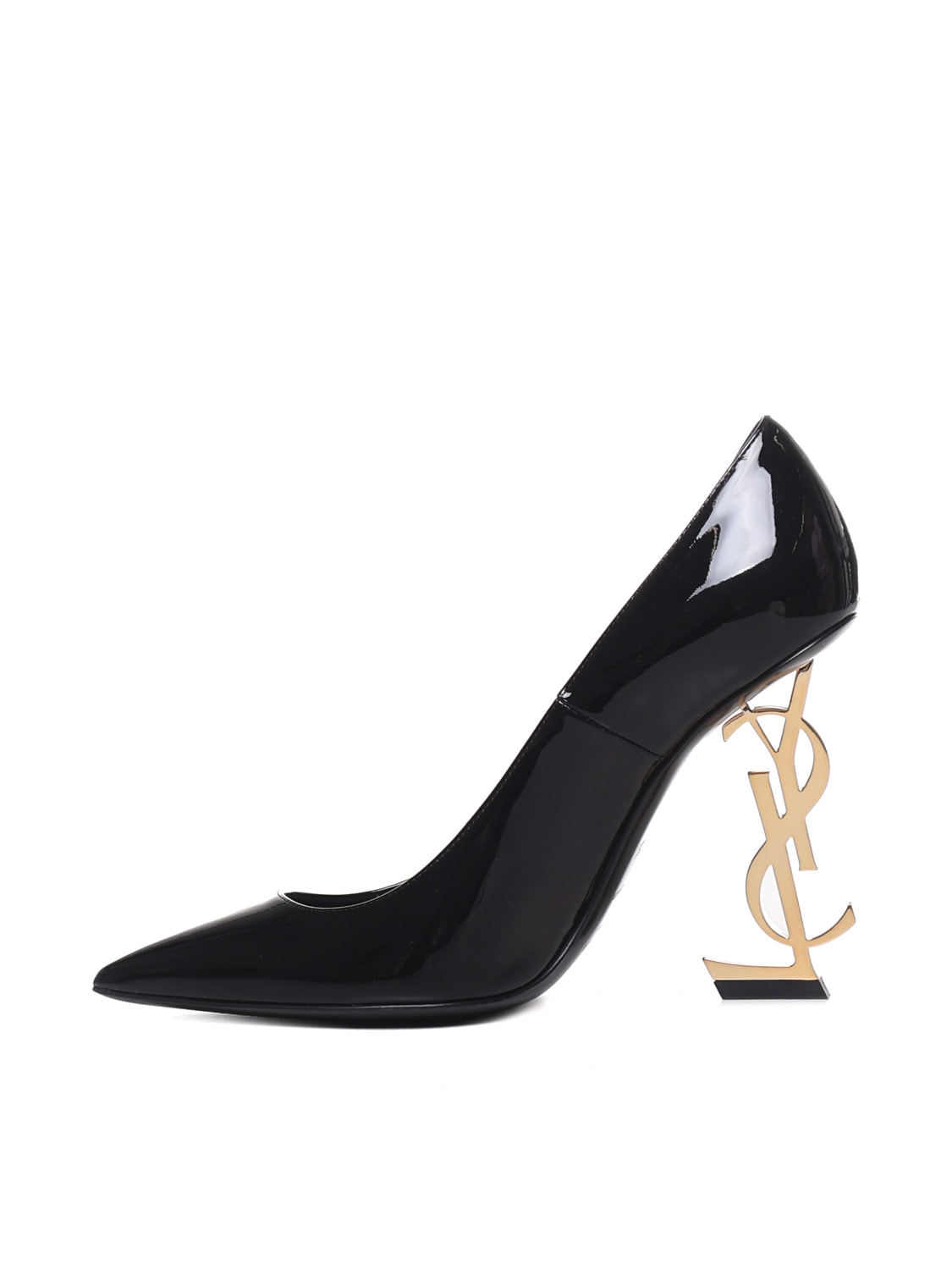 Shop Saint Laurent Opyum Décolleté With Golden Patent Heel In Black