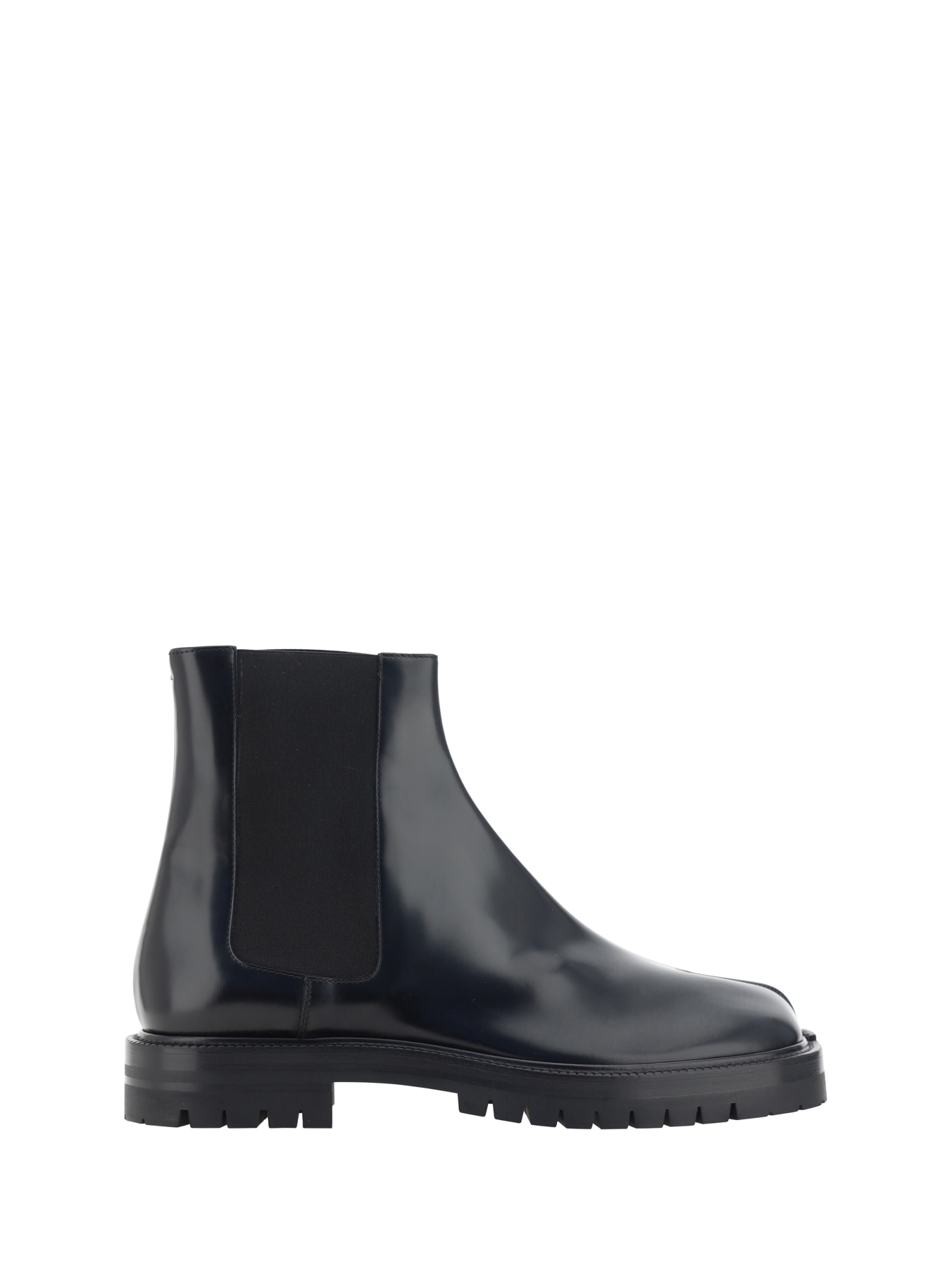 Maison Margiela Black Leather Tabi Ankle Boots Men In Multi