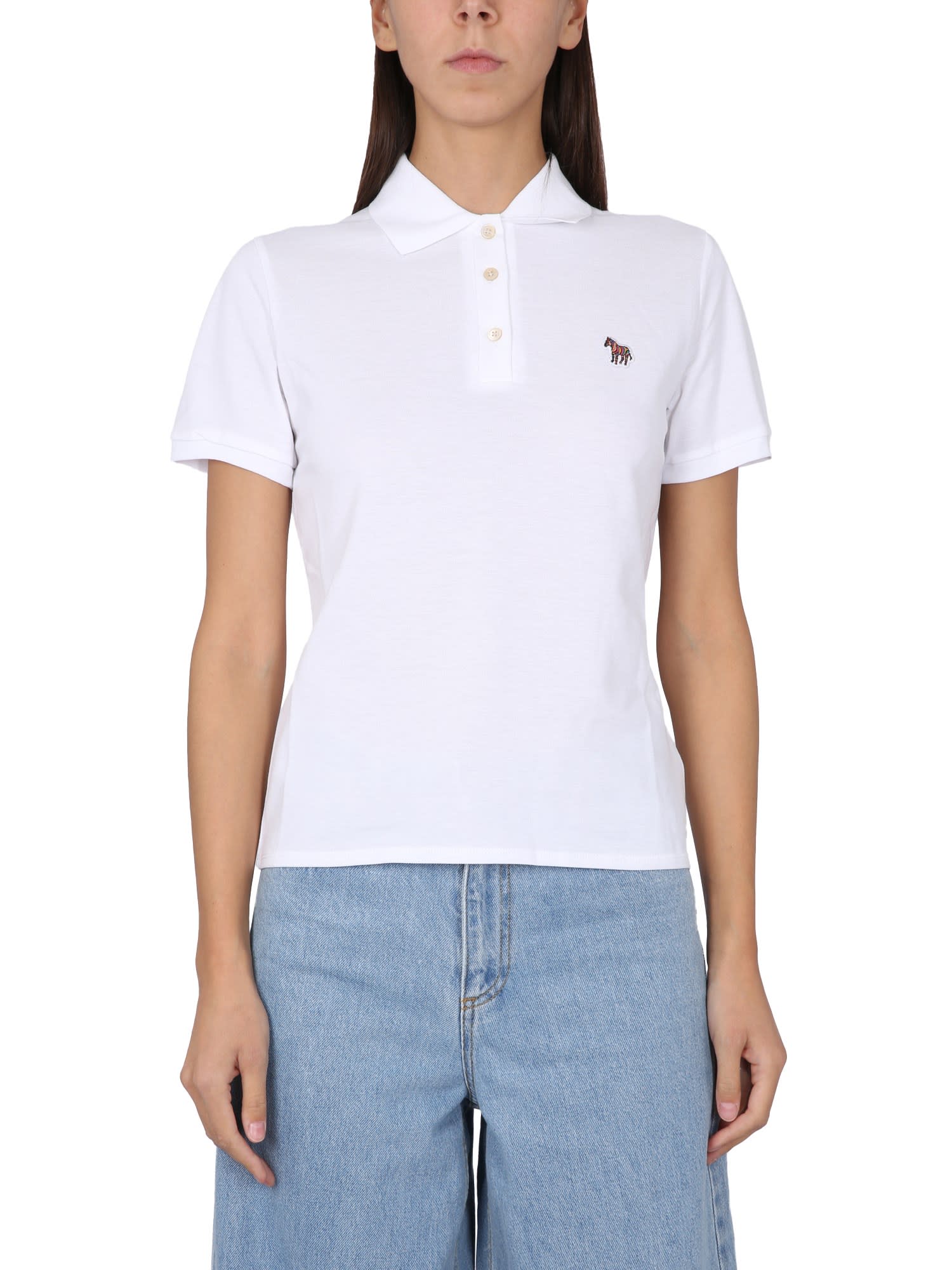 Shop Paul Smith Polo Shirt With Zebra Patch In White