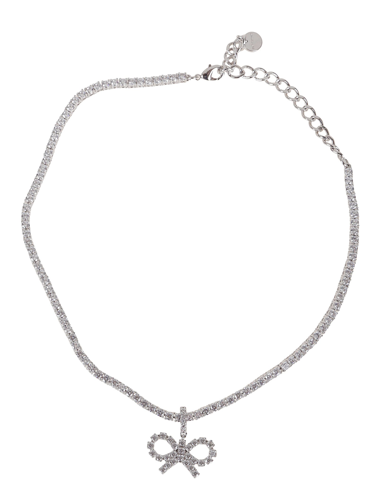 Self-portrait Crystal Bow Tennis Necklace In Metallic