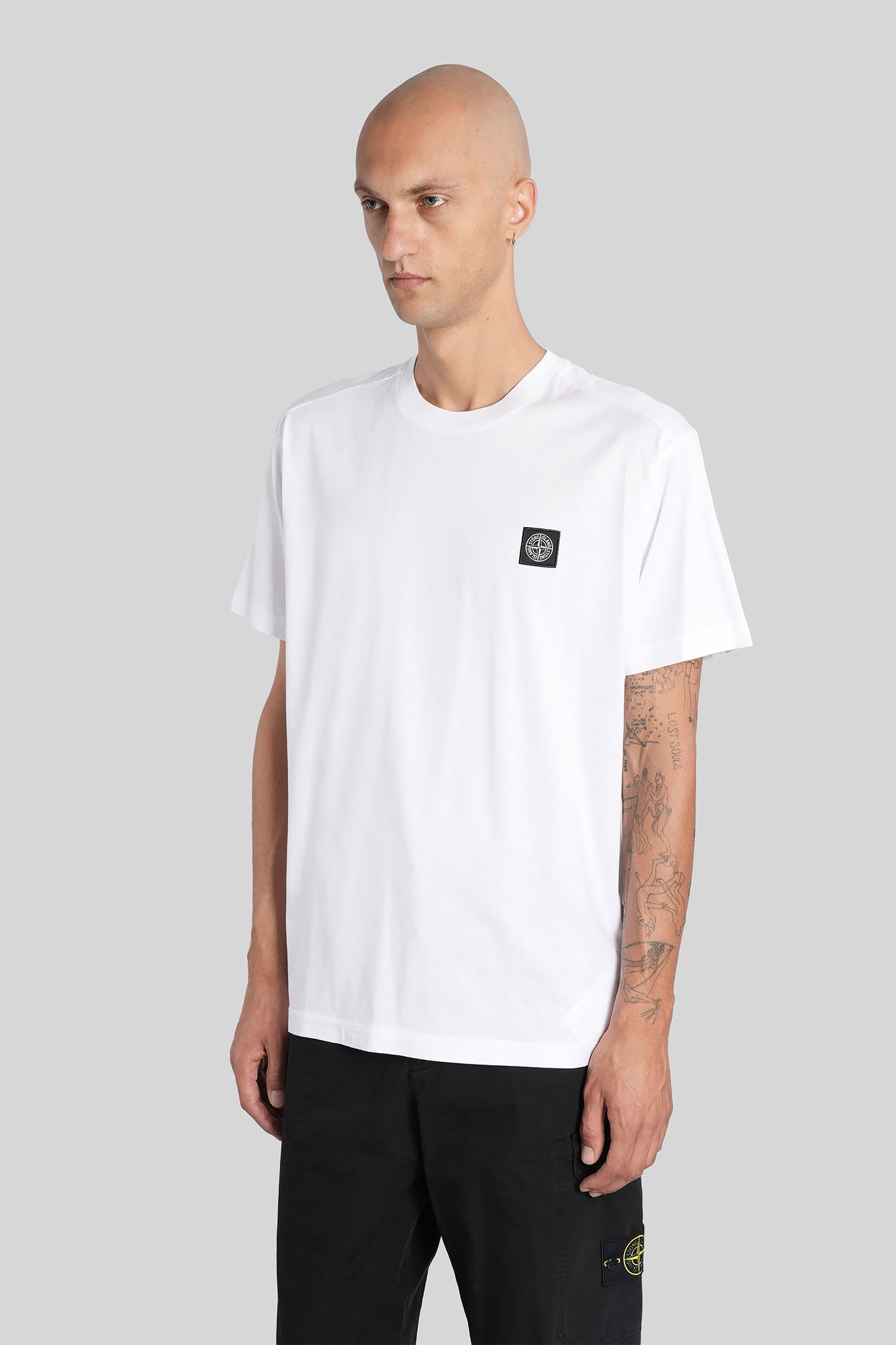 Stone Island White Short-sleeve T-shirt With Compass Patch In White