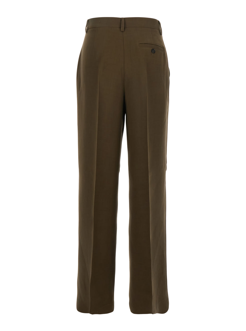 Pinko Green Pants With Belt Loops And Pleats In Viscose And Linen Blend Woman In Green