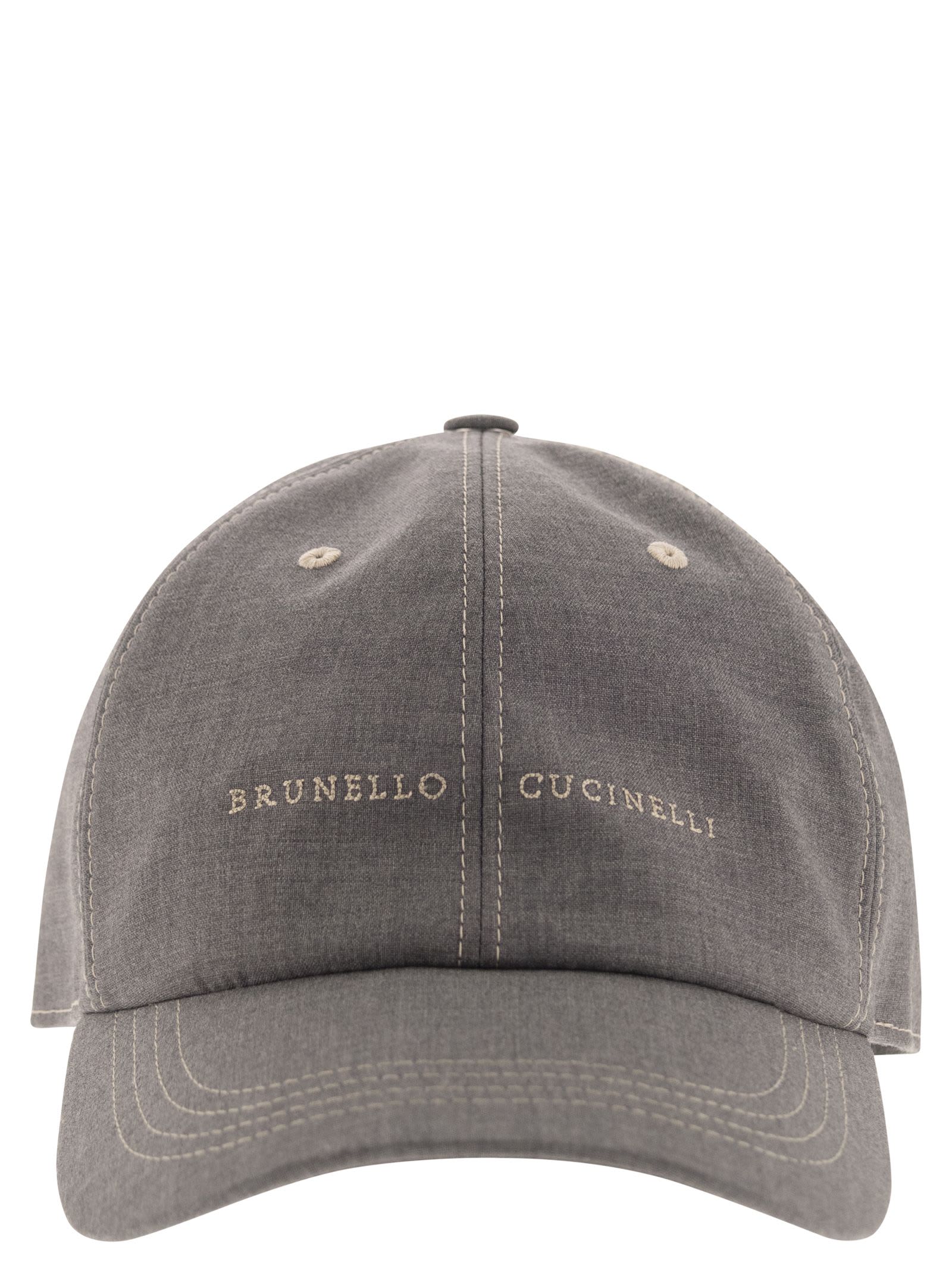 Brunello Cucinelli Natural Comfort Virgin Wool Canvas Baseball Cap With Embroidery