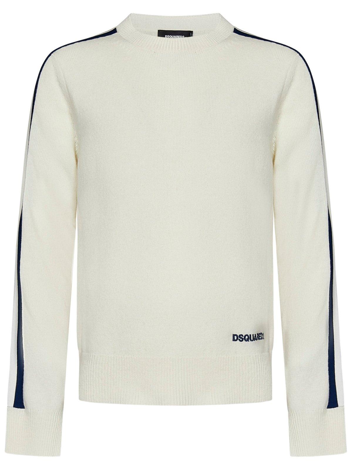 Shop Dsquared2 Logo Embroidered Knitted Jumper In Cream