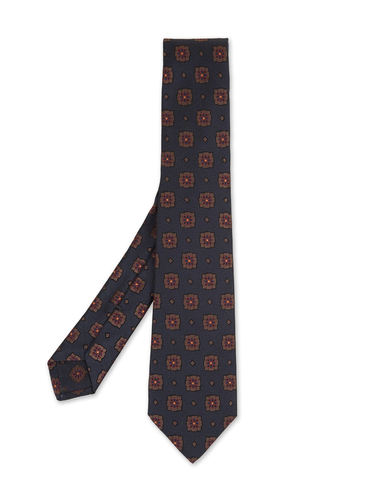 Night Blue Tie With Geometric-floral Pattern