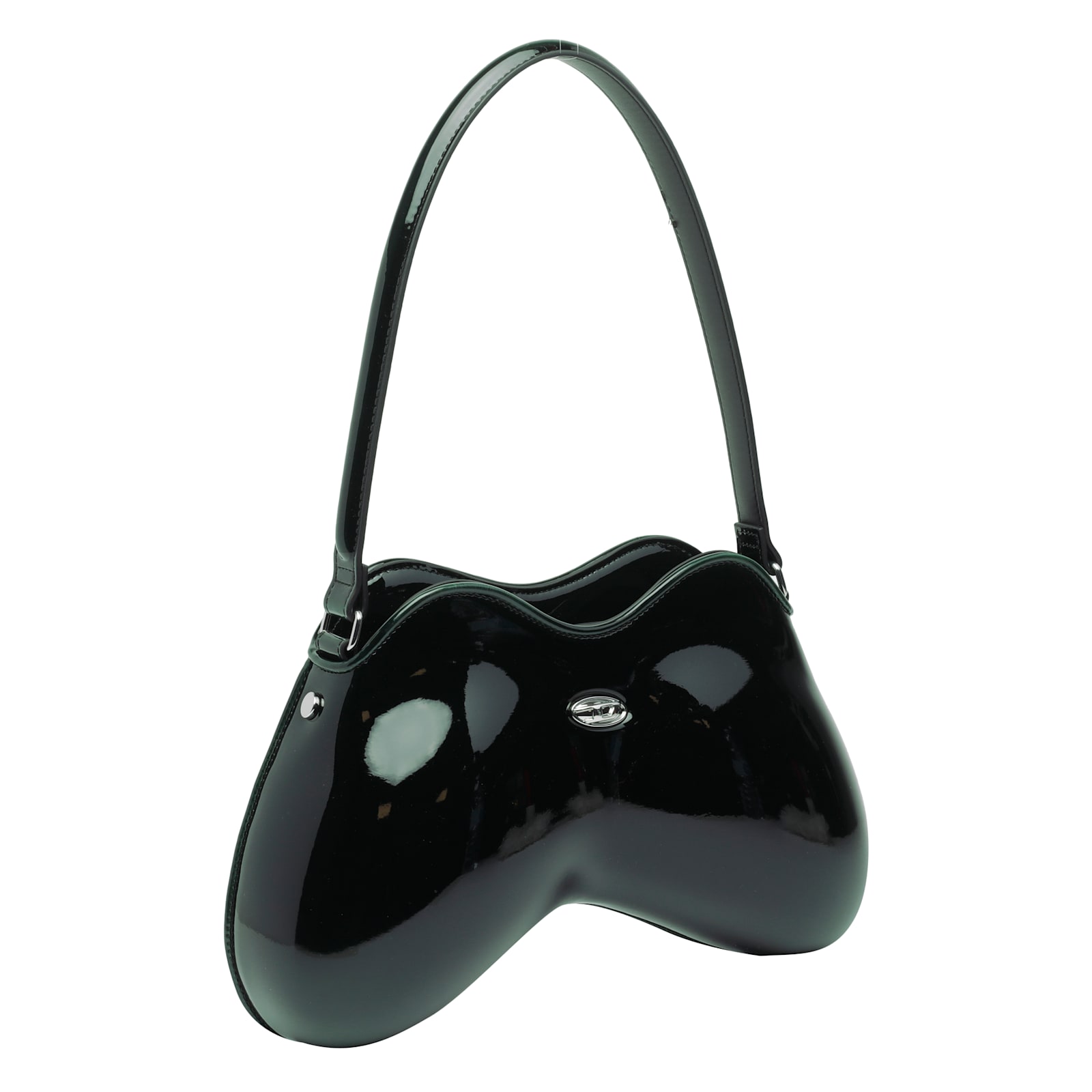 Diesel Double-d Bag In Black Patent Leather In Green