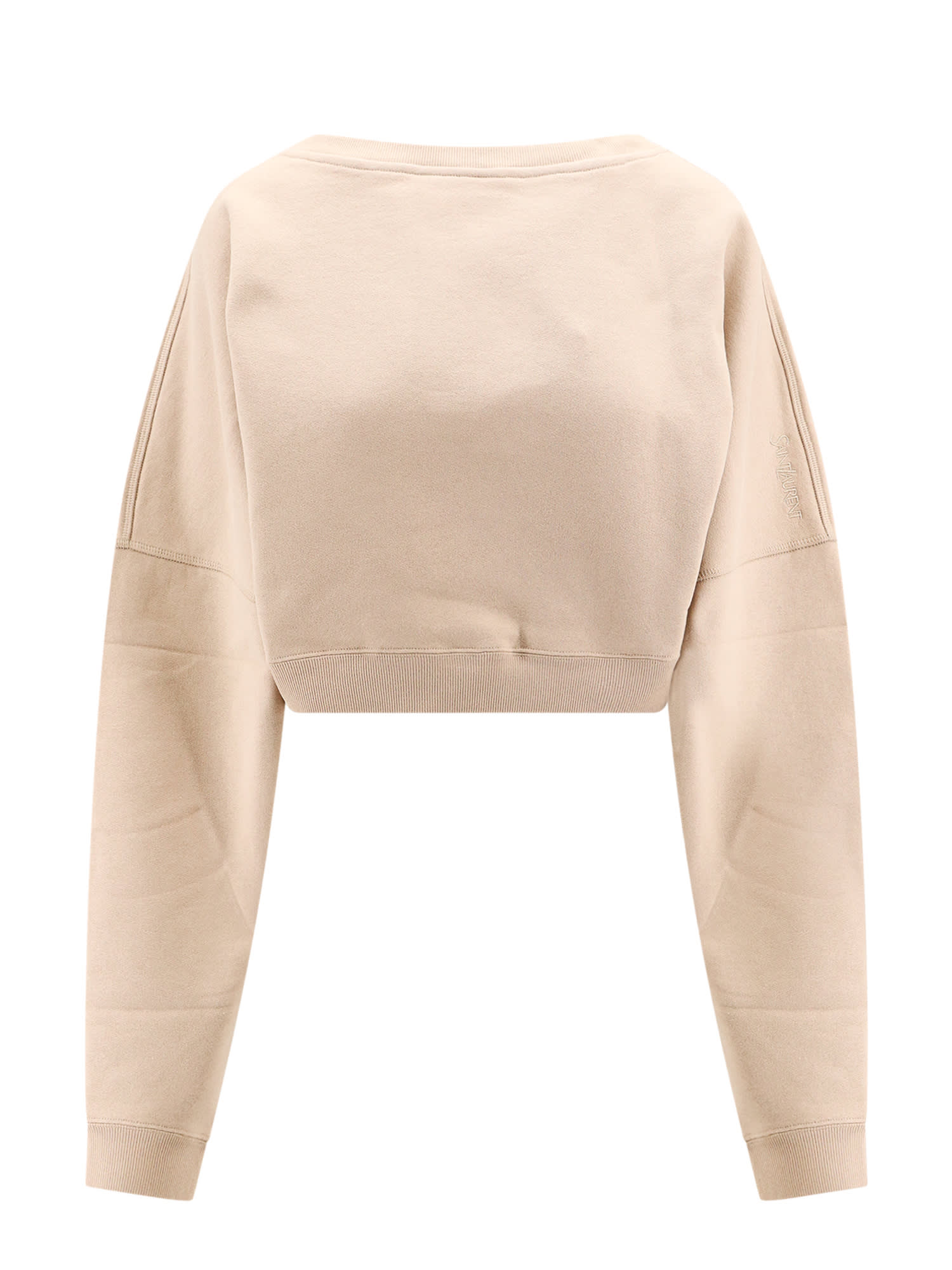 Shop Saint Laurent Cropped Sweatshirt In Poudre