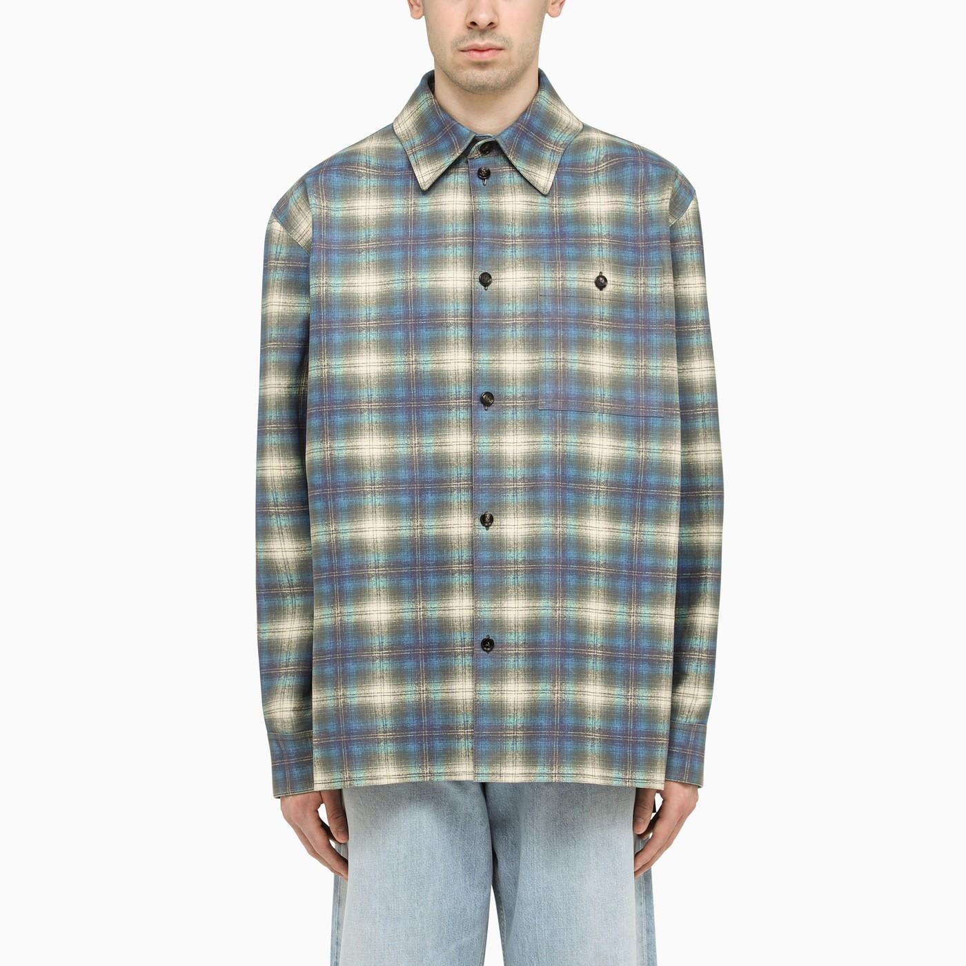 Bottega Veneta Tartan-patterned Leather Shirt-jacket In Multi Light Blue