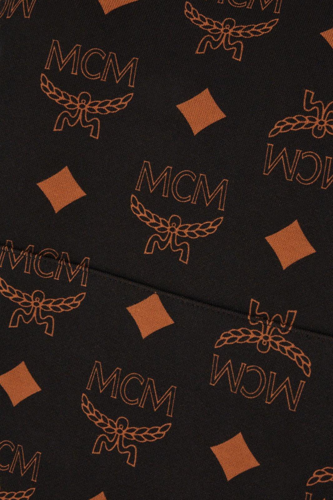 Shop Mcm Monogram Drawstring Hoodie In Black
