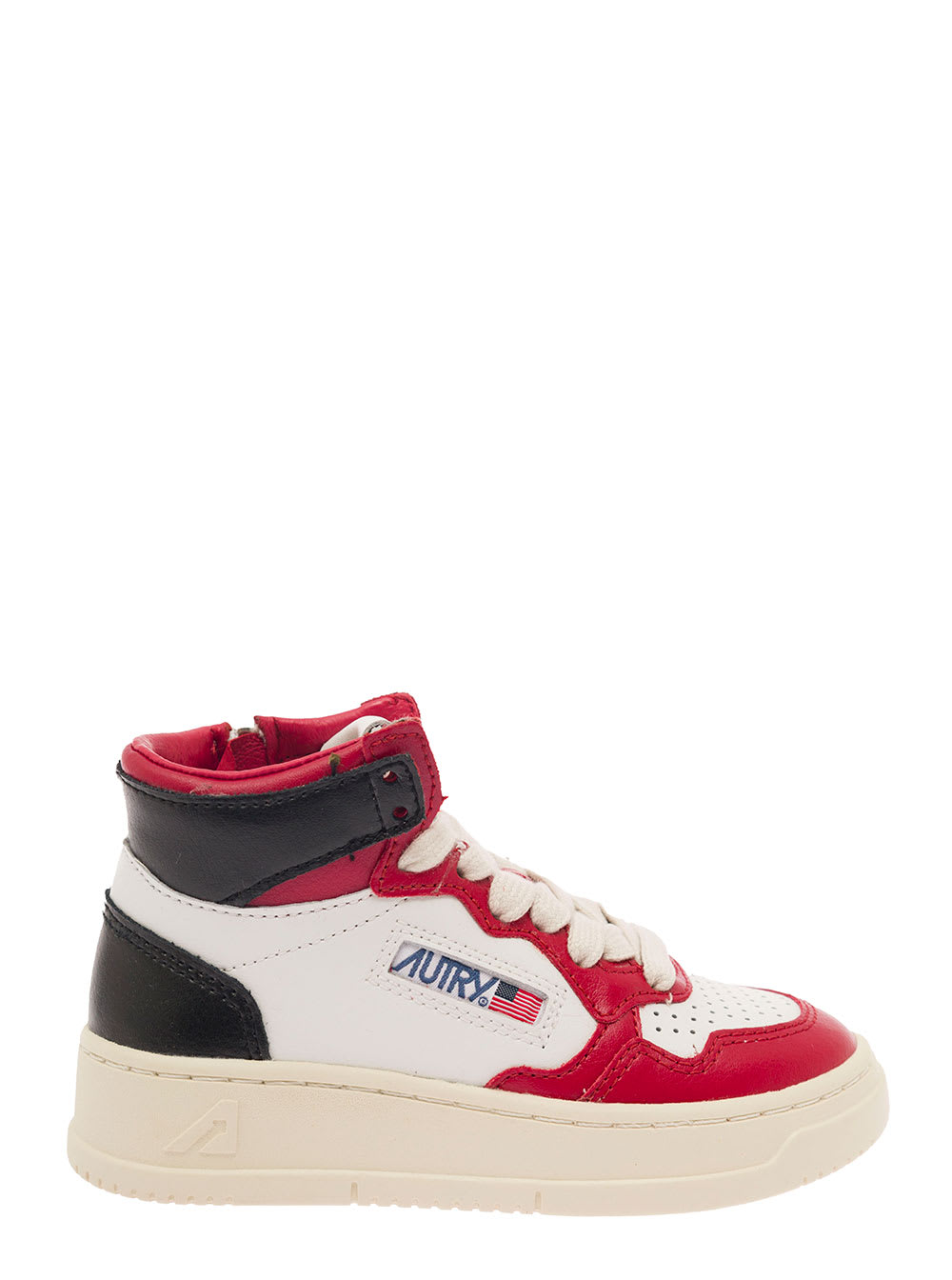 Shop Autry Medalist Mid Multicolor High-top Sneakers With Logo Patch In Leather Boy