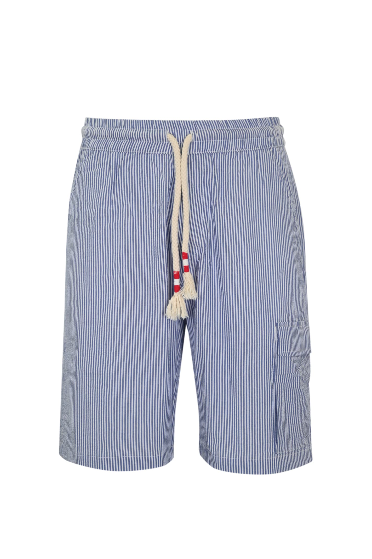 Shop Mc2 Saint Barth Marseille Bermuda Shorts In Blue/white Striped Linen In Blu/bianco