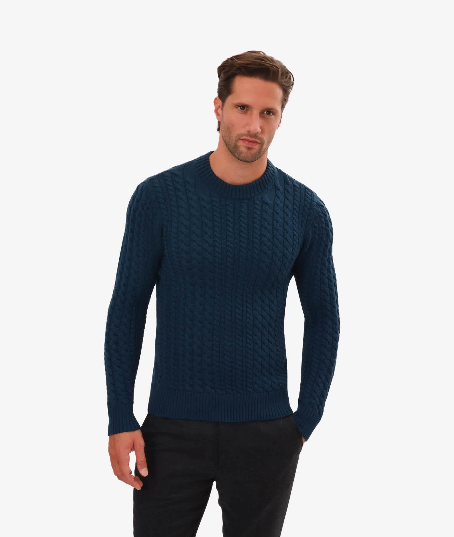 Larusmiani Cable Knit Sweater Col Du Pillon Sweater In Teal