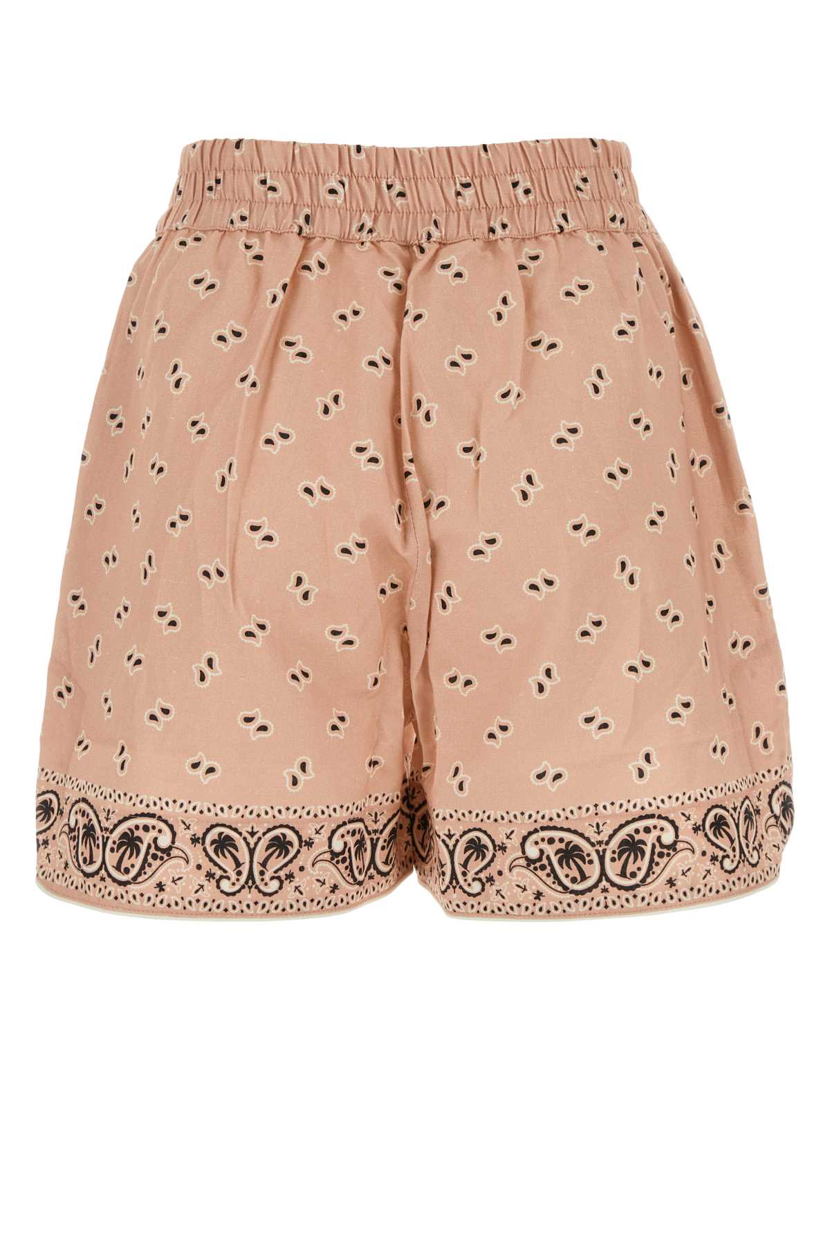 Shop Palm Angels Printed Linen Blend Shorts In Pinkblack