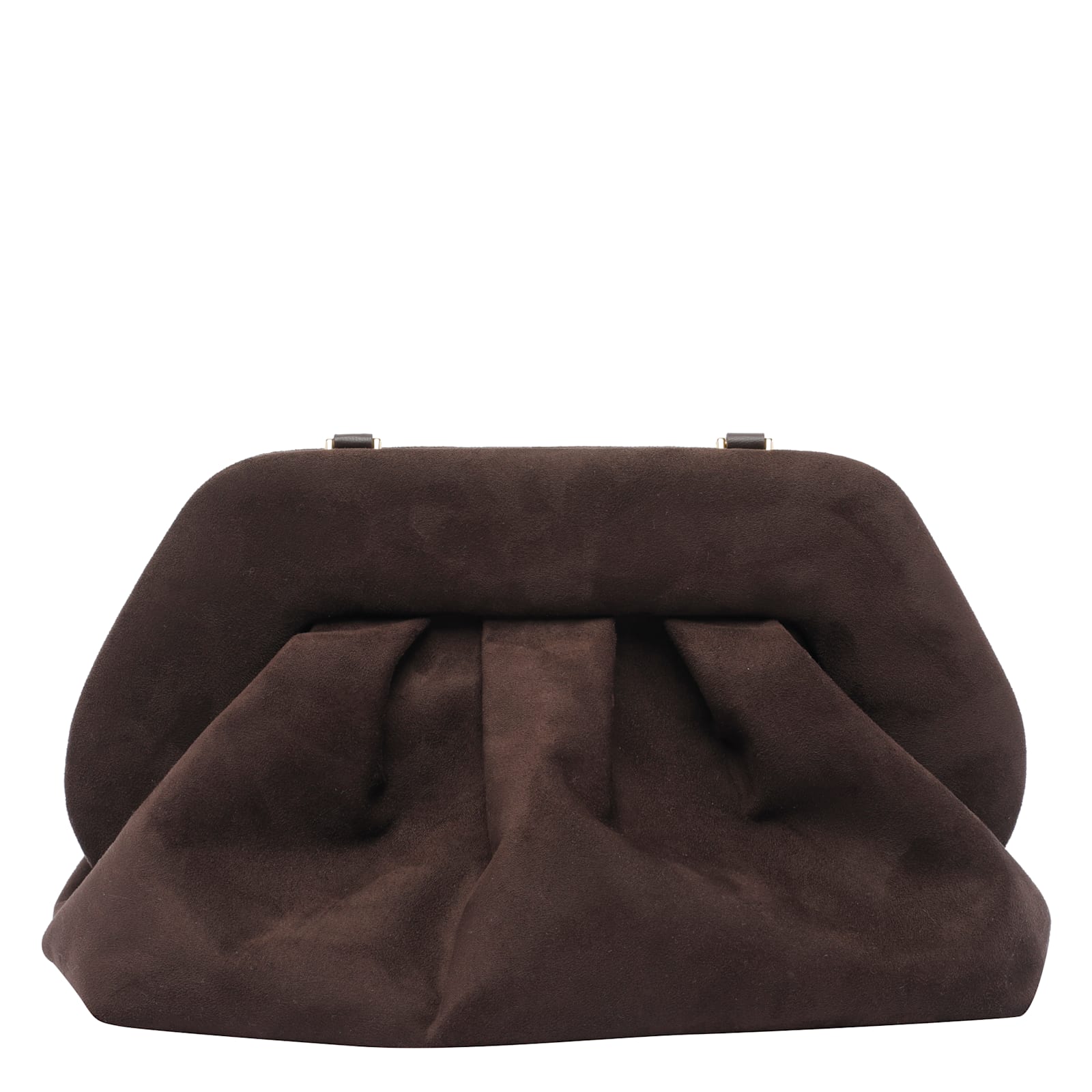 Themoirè Suede Pleated Shoulder Bag With Detachable Strap In Brown