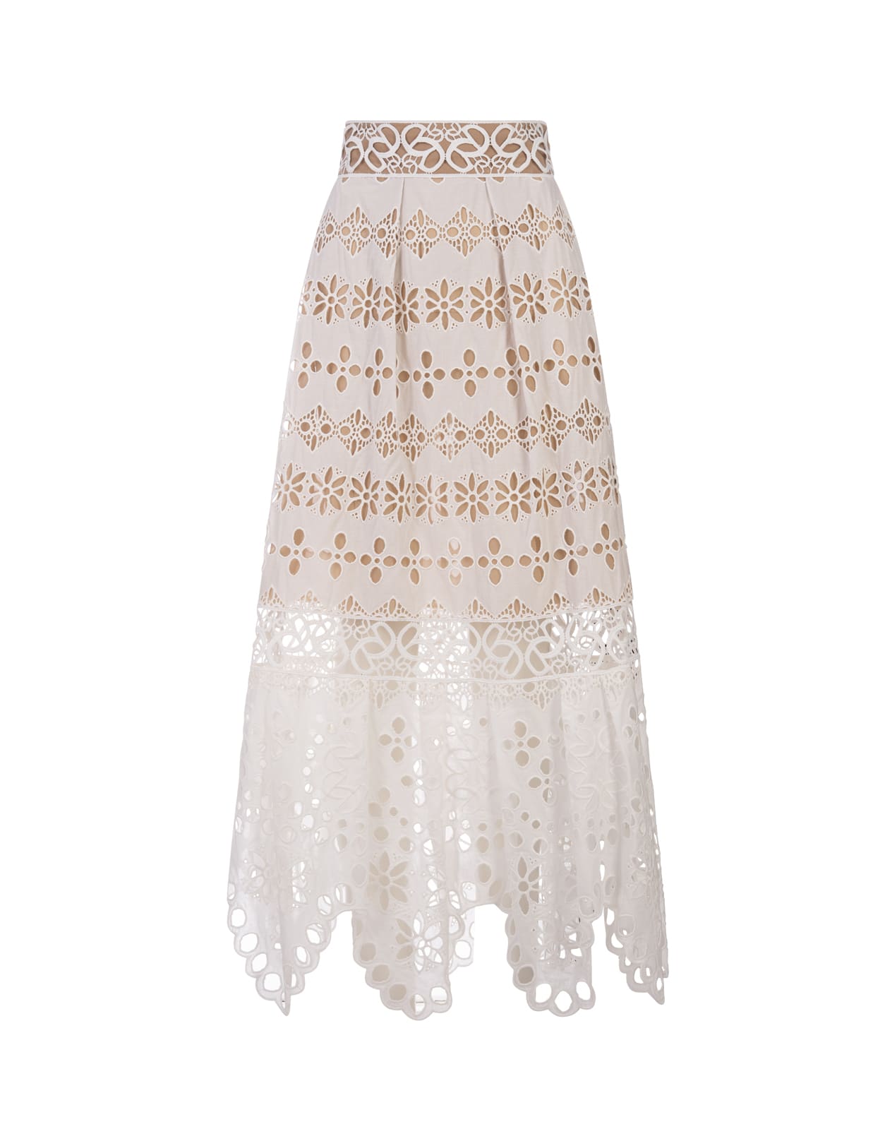 Elie Saab Broderie Anglaise Midi Skirt In White