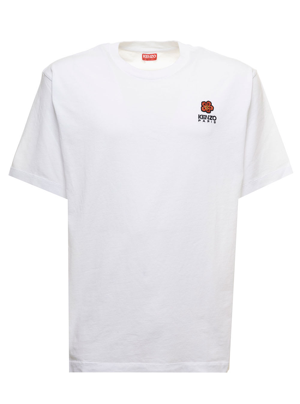 White Cotton T-shirt With Embroidered Crest Logo Kenzo Man