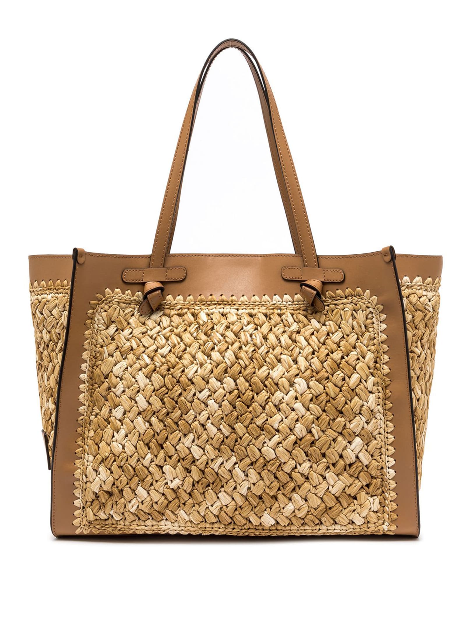 Marcella Leather Raffia Shopping Bag