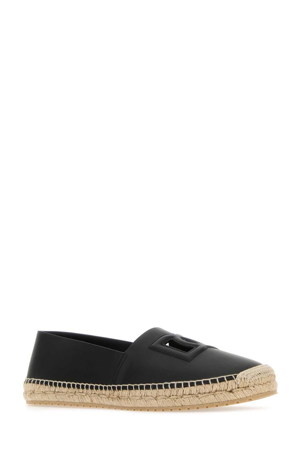 Shop Dolce & Gabbana Black Leather Espadrilles In Nero