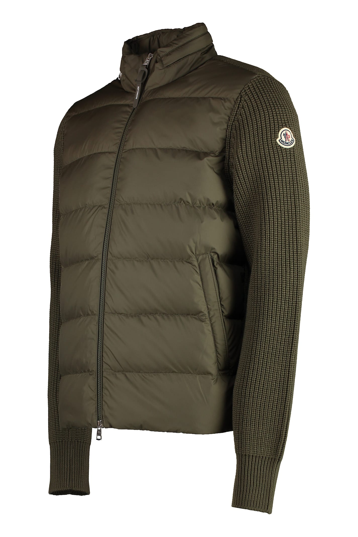 Shop Moncler Cardigan With Padded Front Panel In Green