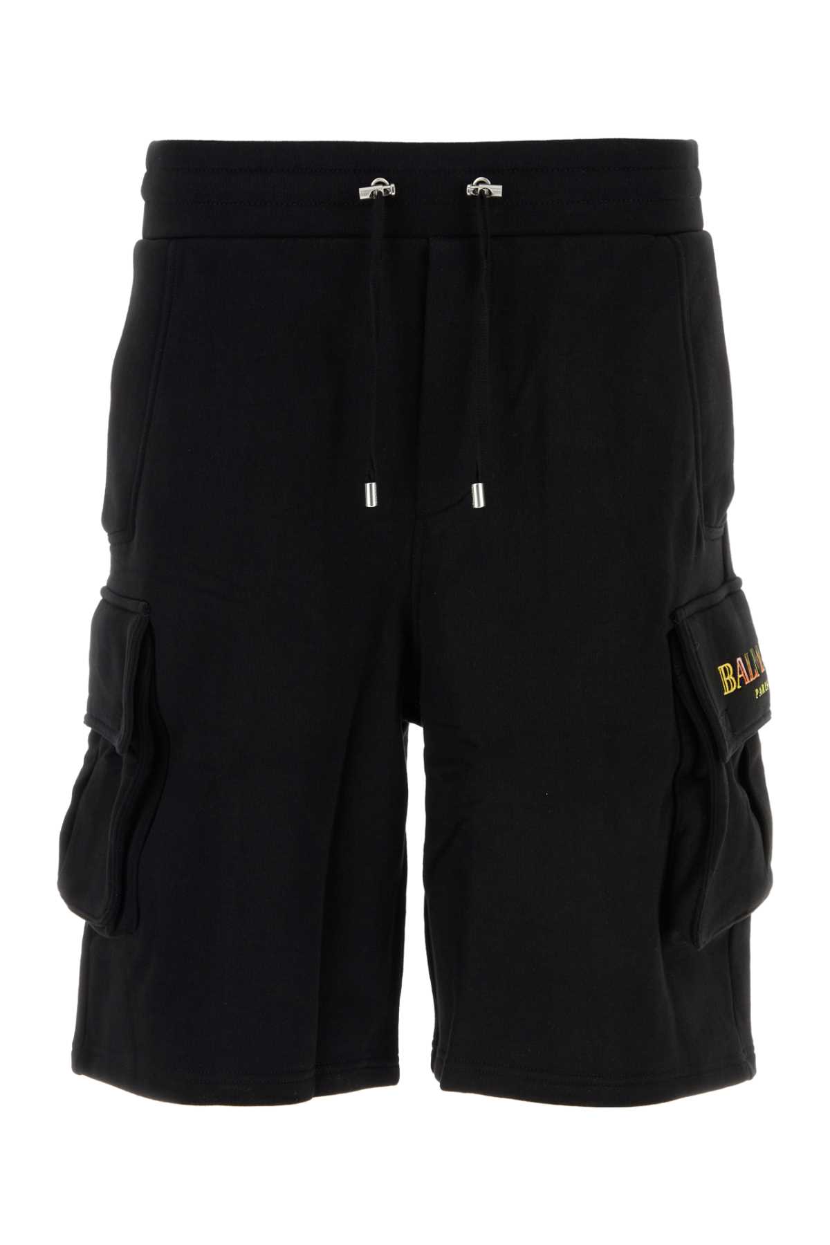 Shop Balmain Black Cotton Bermuda Shorts In Noirmultico