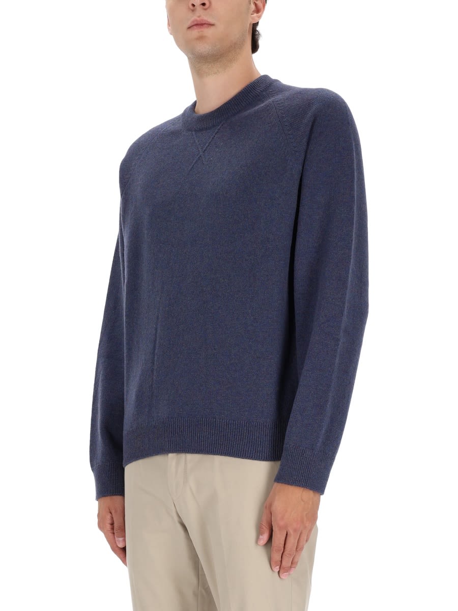 Ps By Paul Smith Classic Crew Neck Purple Merino Wool Sweater In Purple