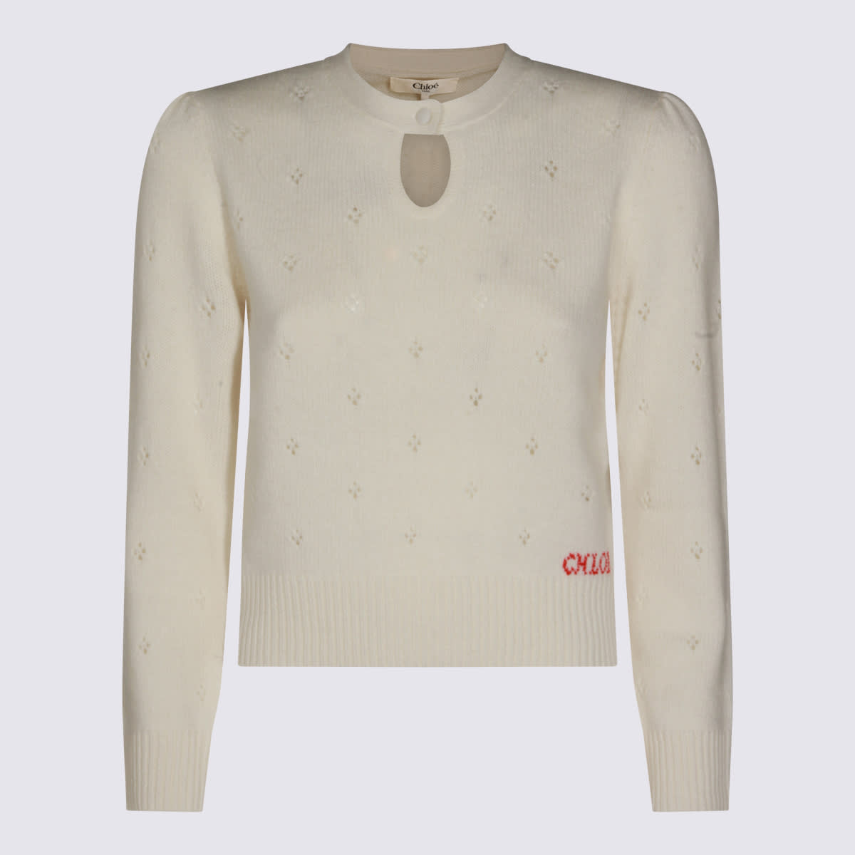 Chloé Wool And Cashmere Fitted Sweater With An Openwork Motif Clothing In Neutral