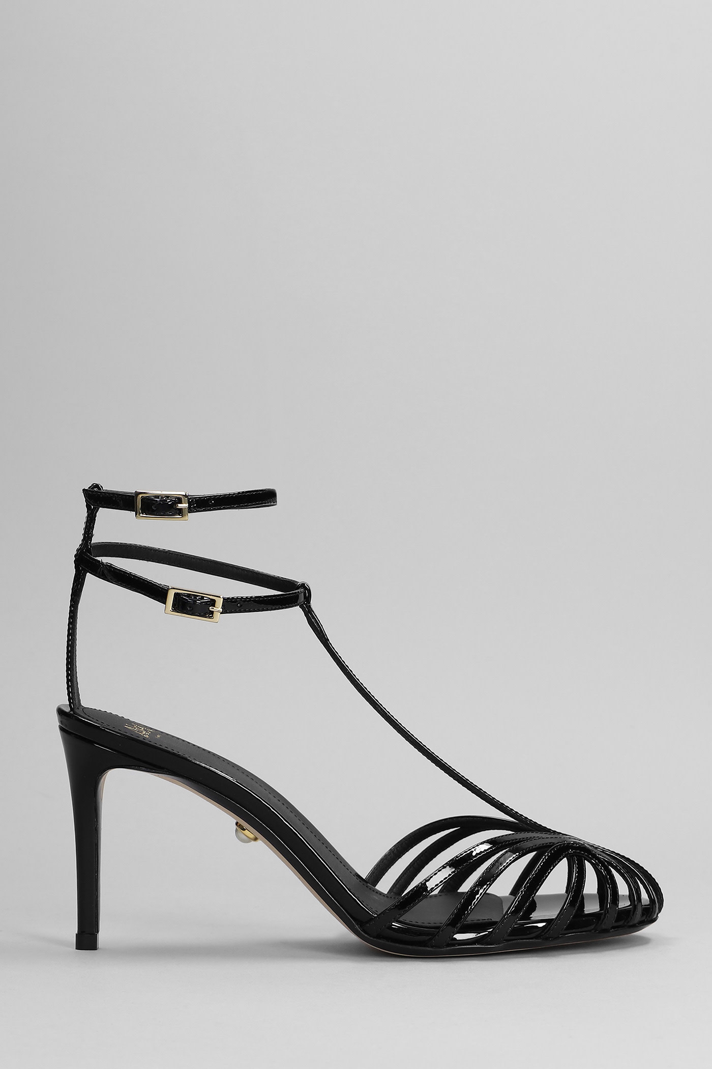 ALEVÌ ANNA 80 SANDALS IN BLACK PATENT LEATHER