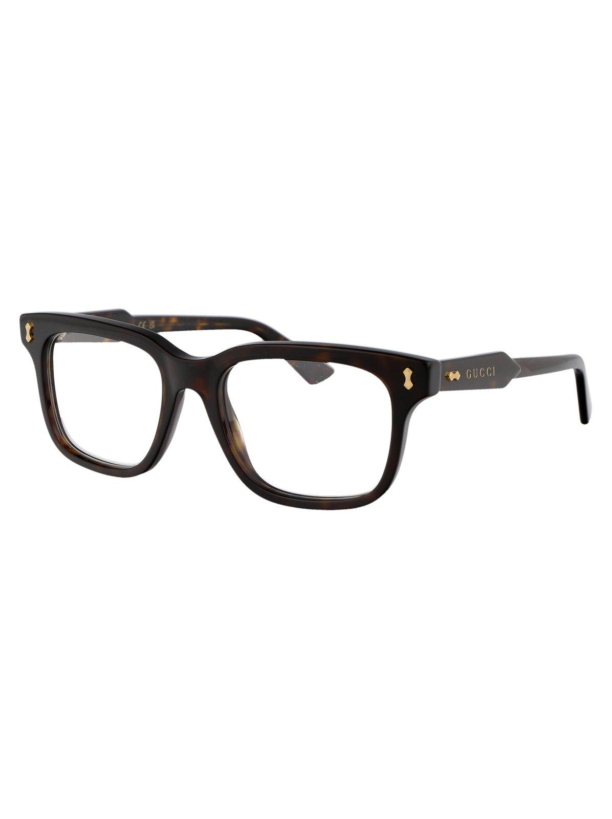 Shop Gucci Rectangle Frame Glasses In 007 Havana Havana Transpa