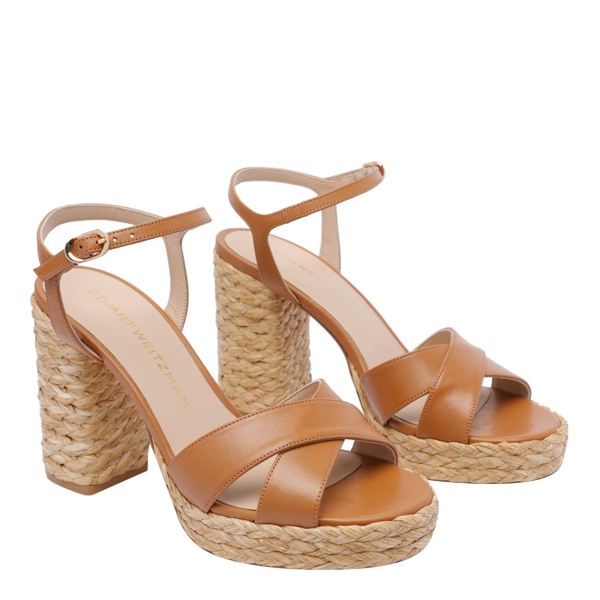 Stuart Weitzman Heel Strap Sandals With Braided Cross Design In Brown