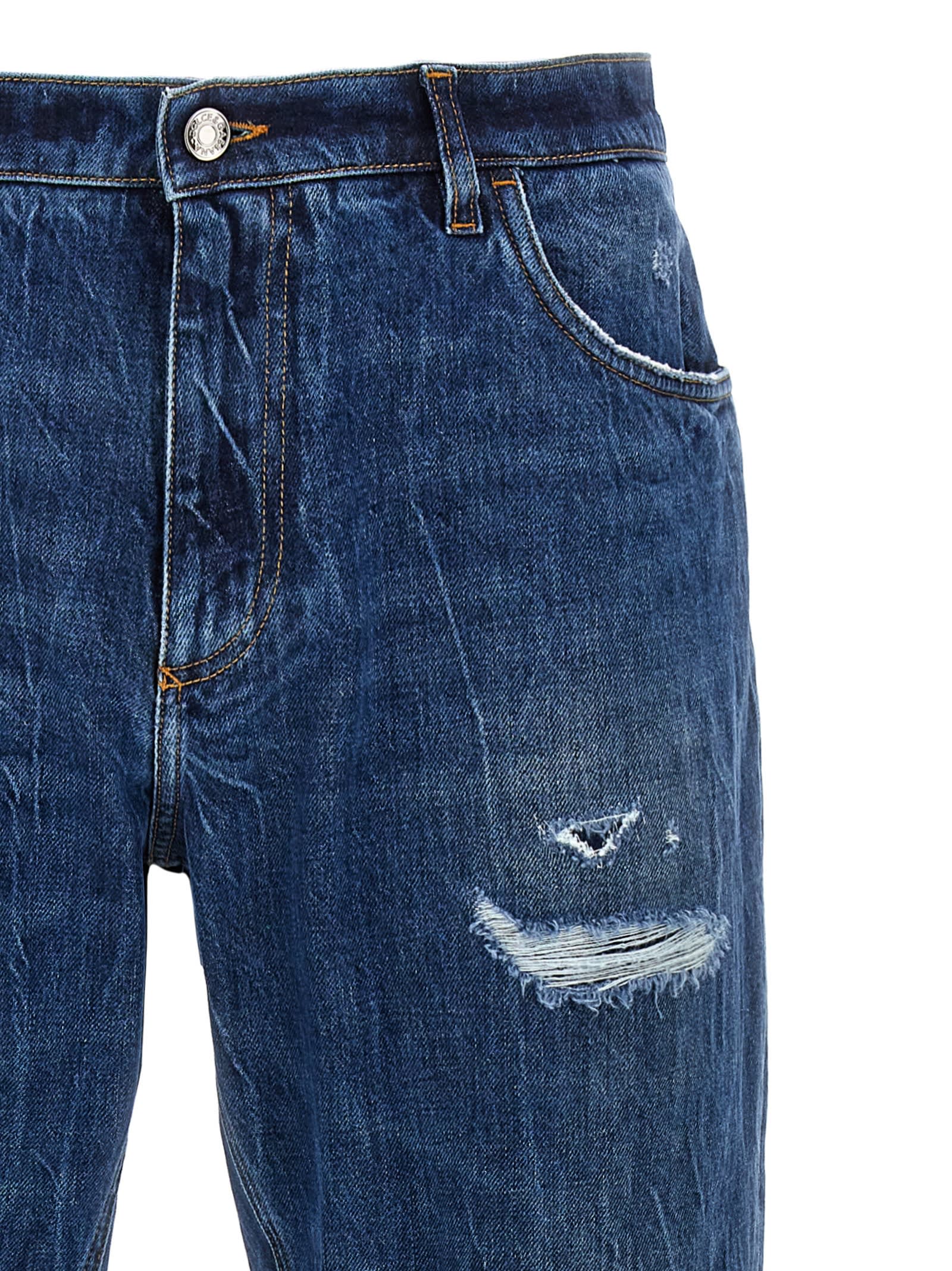 Shop Dolce & Gabbana Logo Embroidery Jeans In Blue