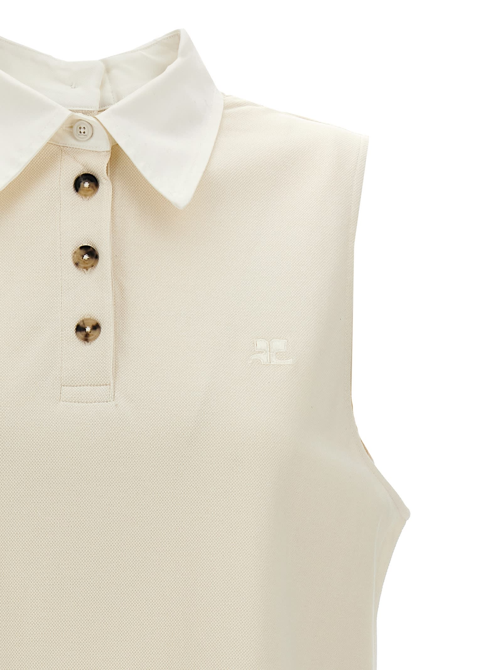 Shop Courrèges Sangle Sleeveless Polo Shirt In White