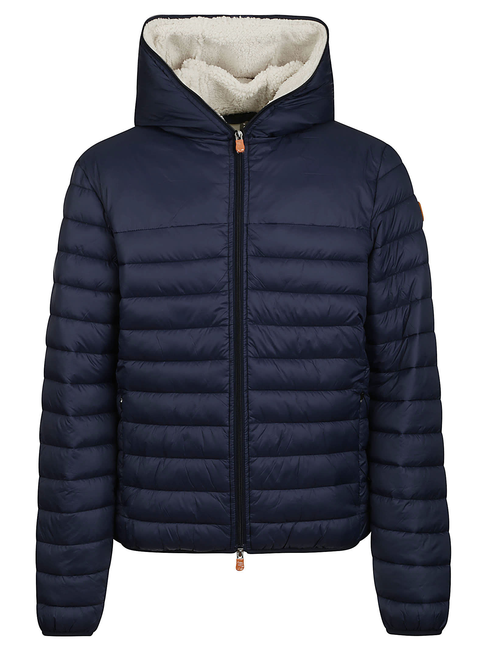 Save The Duck Nathan Nylon Quilted Fleece Lined Hooded Jacket In Navy Blue