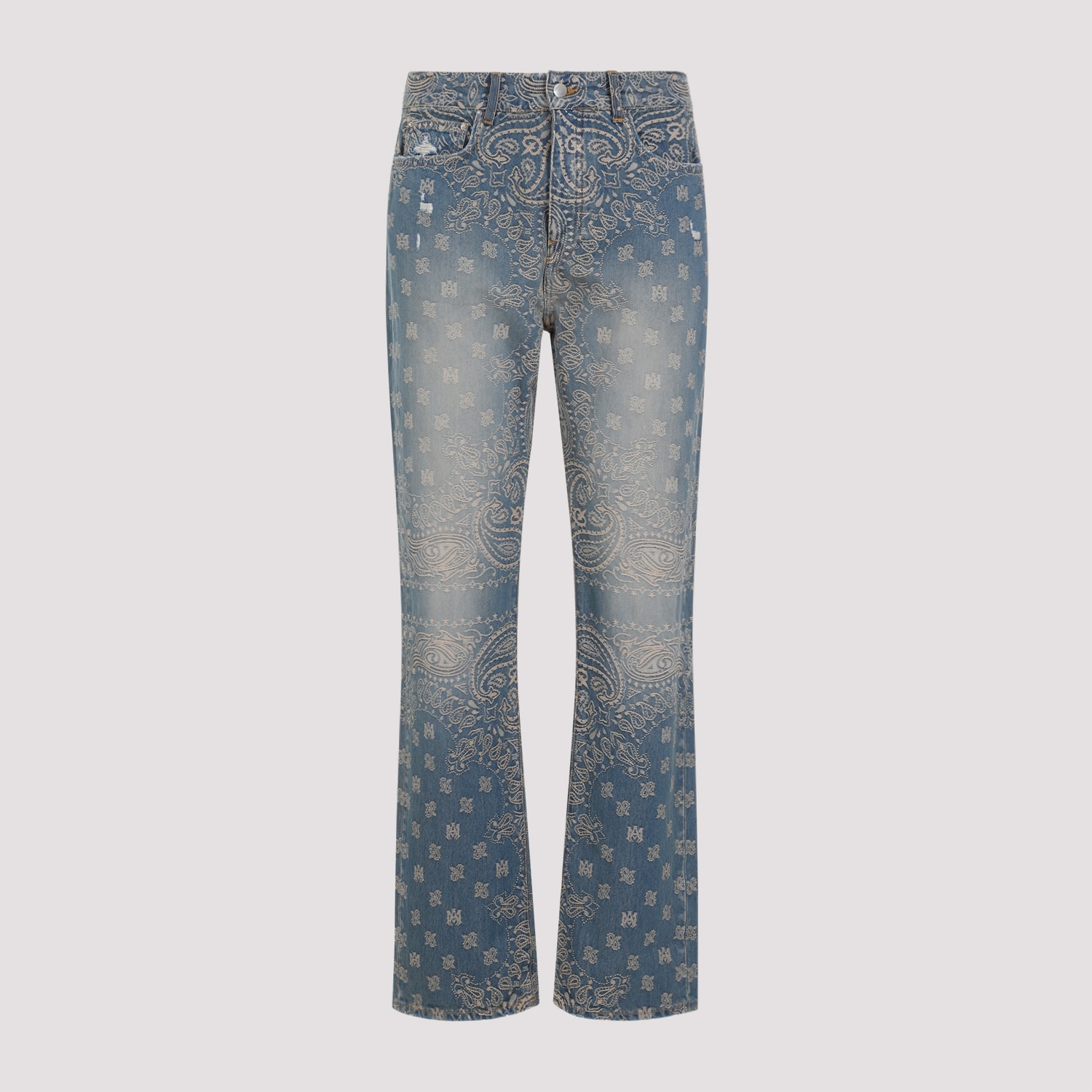 Shop Amiri Bandana Jacquard Straight Jeans In Crafted Indigo