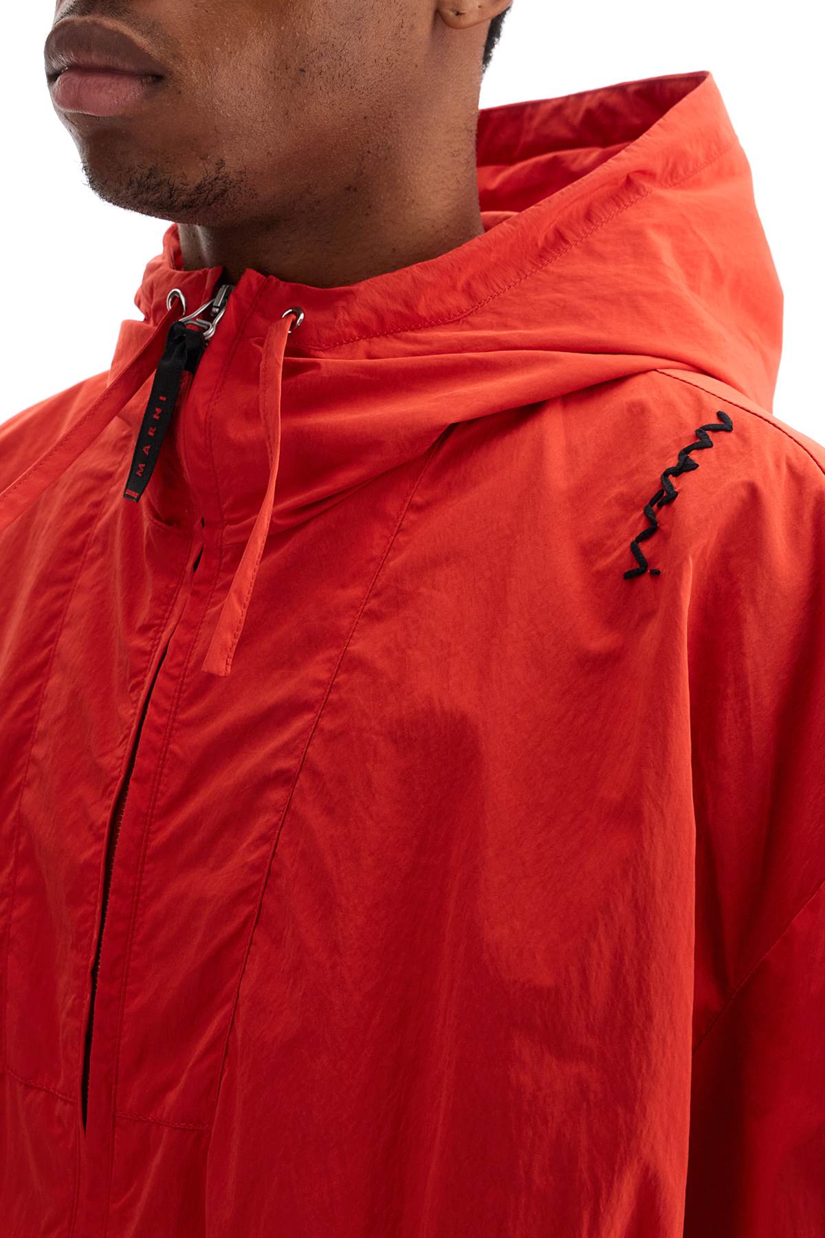 Marni Hooded Jacket With Elasticated Hem And Side Pockets In Crimson (red)