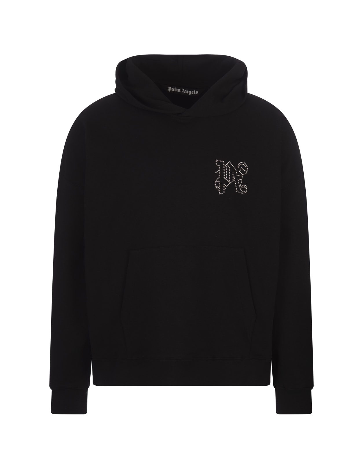 Shop Palm Angels Black Hoodie With Studded Monogram