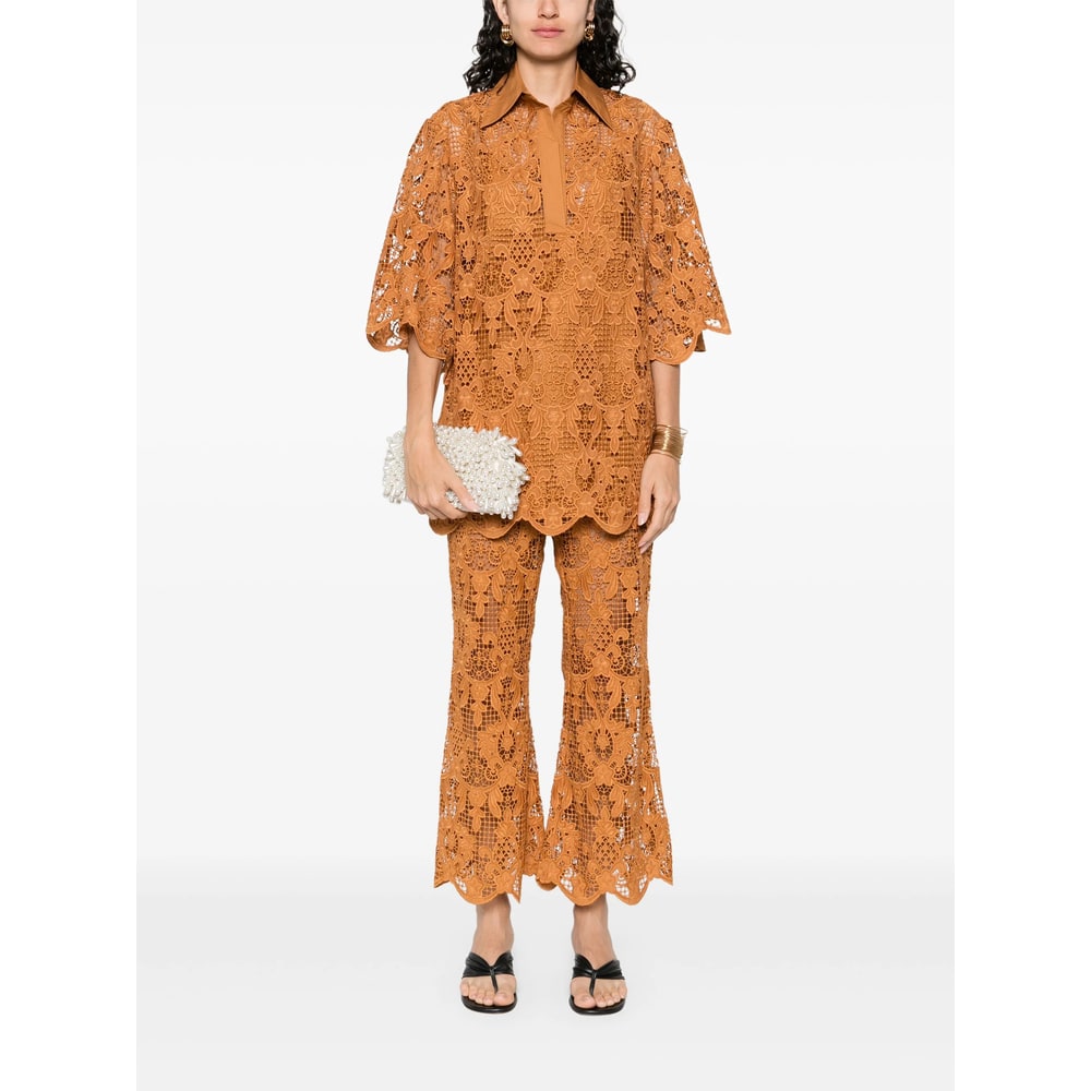 Zimmermann Orange Lace Coco Pant In Brown