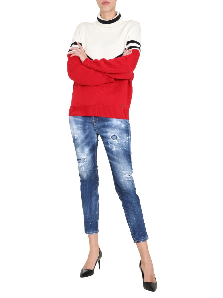 Shop Dsquared2 Tall Neck Sweater In Red