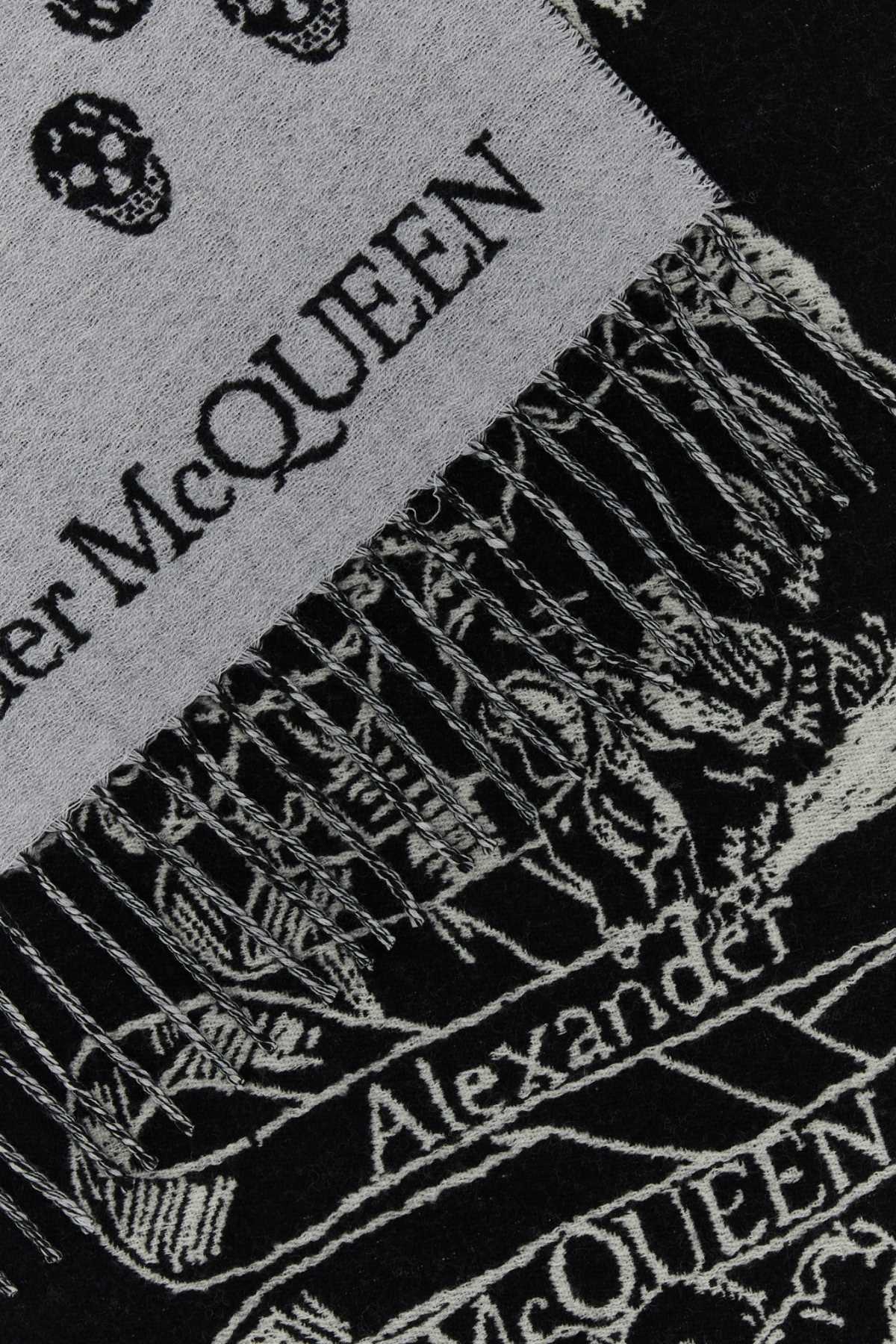 Shop Alexander Mcqueen Embroidered Wool Reversible Scarf In Greyblack