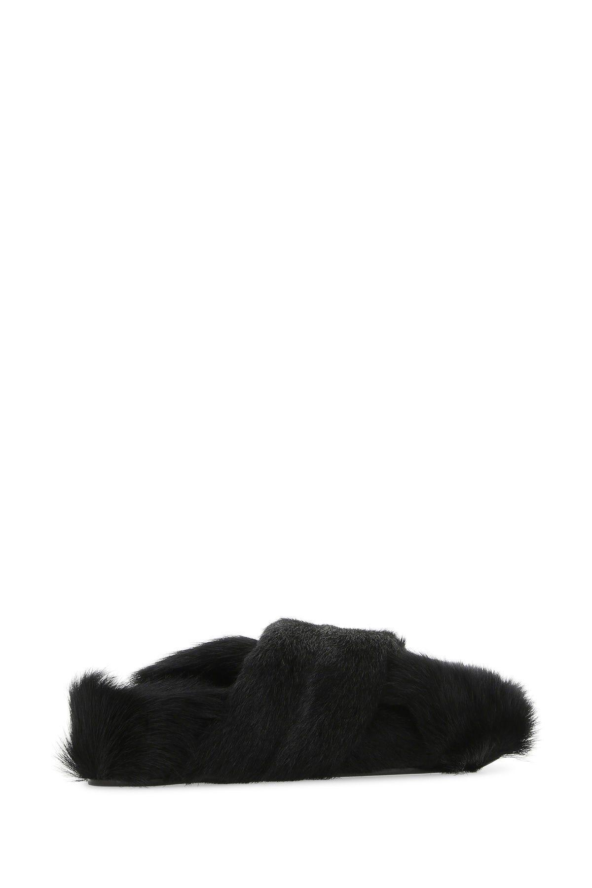 Shop Jil Sander Black Fur Slippers