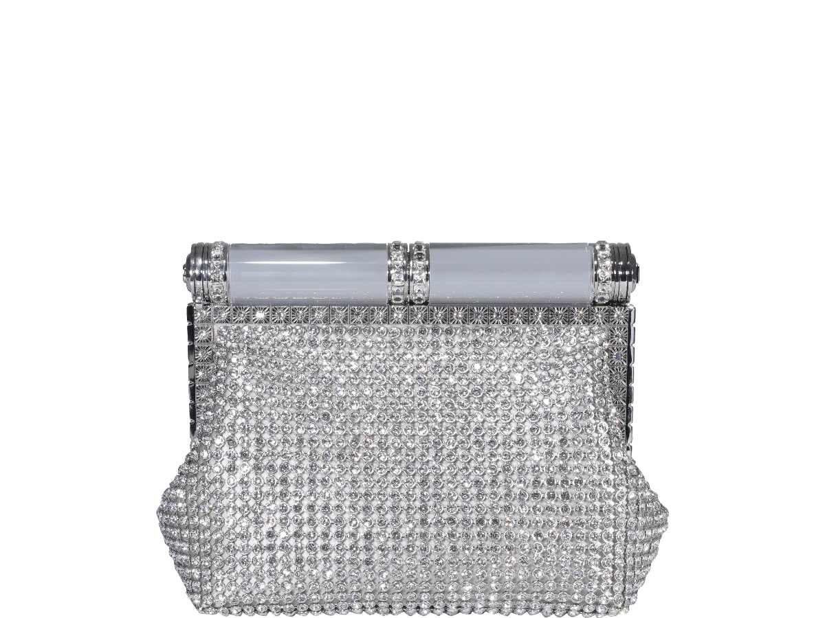 Dolce & Gabbana Strass Knit Clutch In Silver