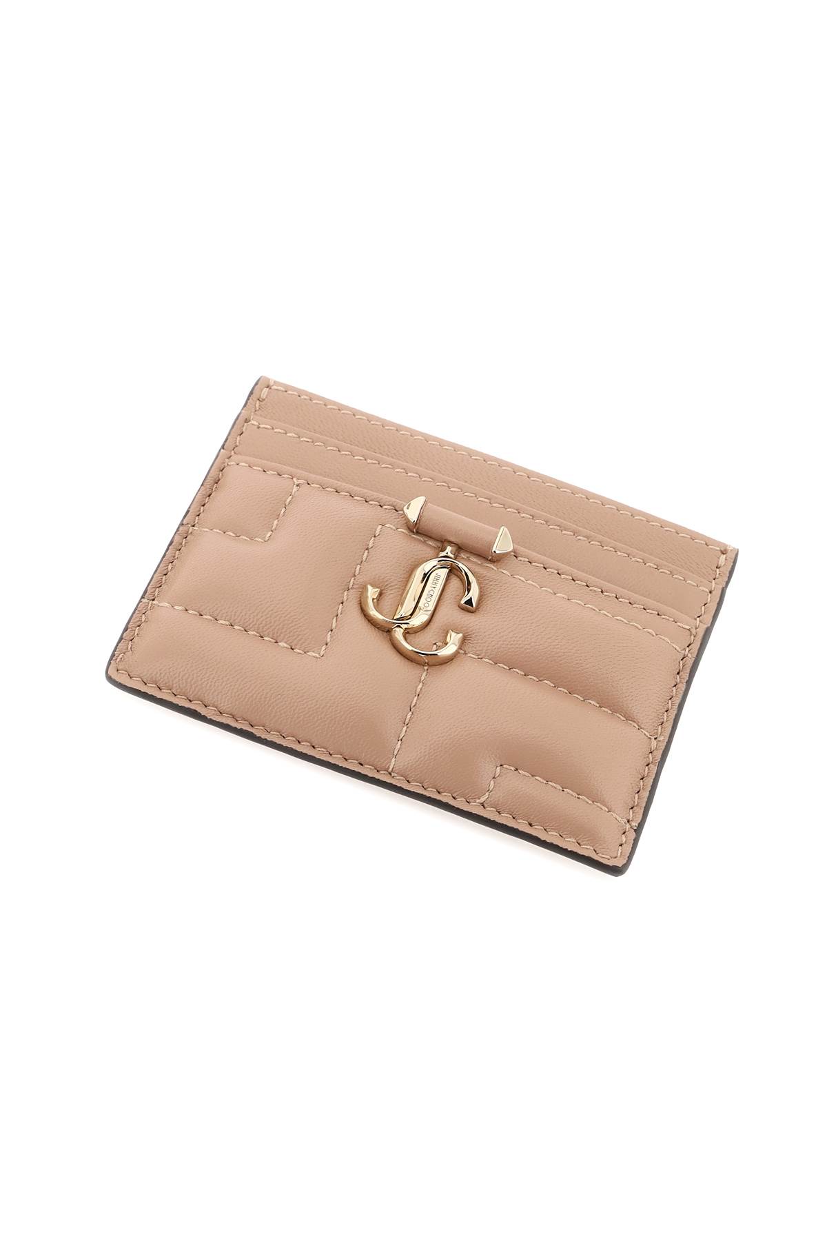 Shop Jimmy Choo Quilted Nappa Leather Card Holder In Ballet Pink Light Gold (pink)