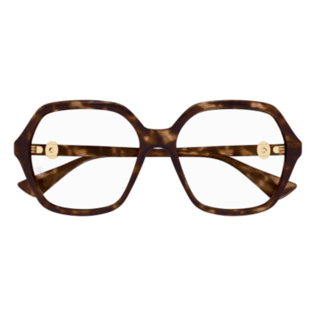 Shop Cartier Geometric Frame Glasses In 002 Havana Havana Transpa