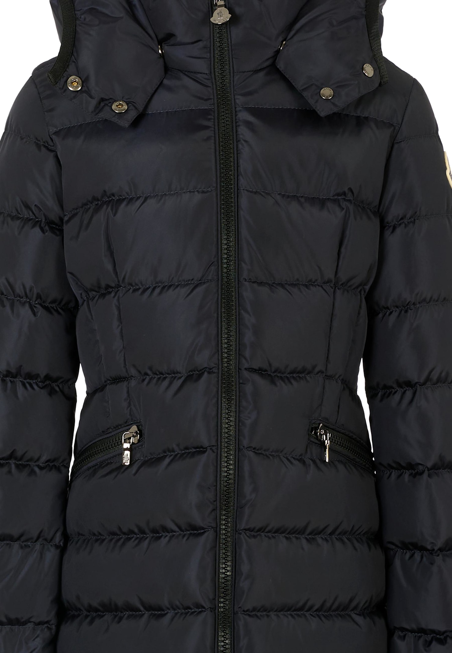 Moncler Blue Charpal Down Jacket For Girl With Logo In Black