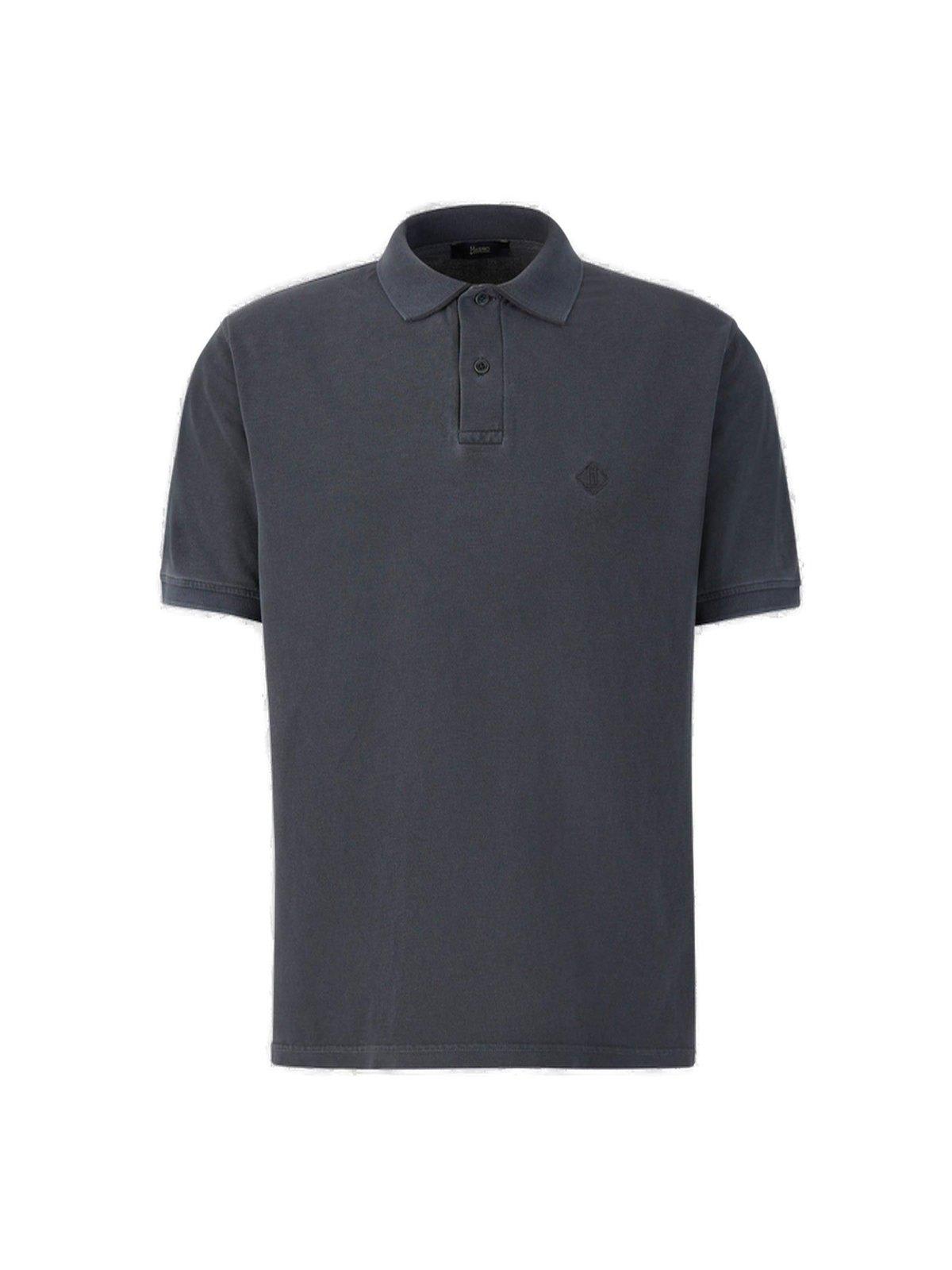 Shop Herno Logo Embroidered Short Sleeved Polo Shirt In Blue