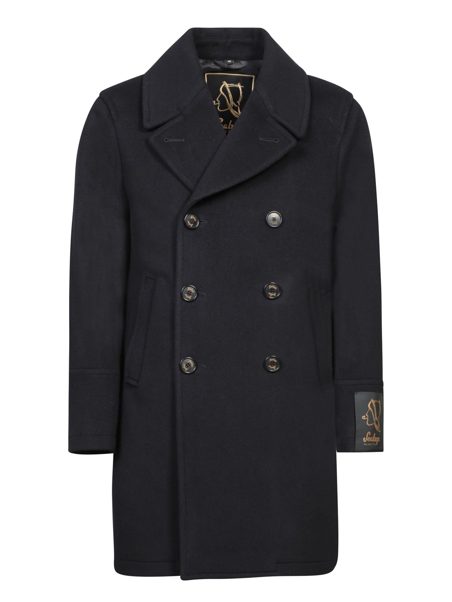 Wool And Cashmere Blue Three-quarter Coat