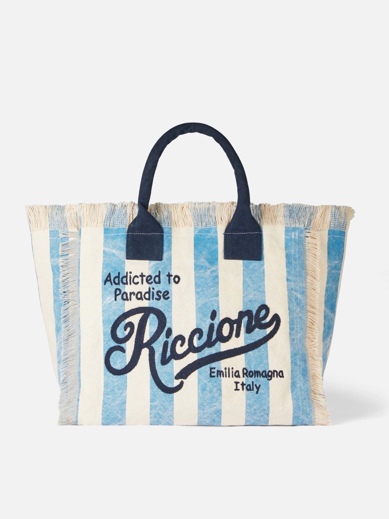 Mc2 Saint Barth Vanity Canvas Shoulder Bag With Riccione Print In Blue
